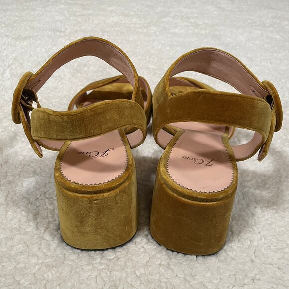 J. Crew Velvet Penny Sandals Yellow-Gold Retro Inspired Ankle Straps 12 - Picture 6 of 8